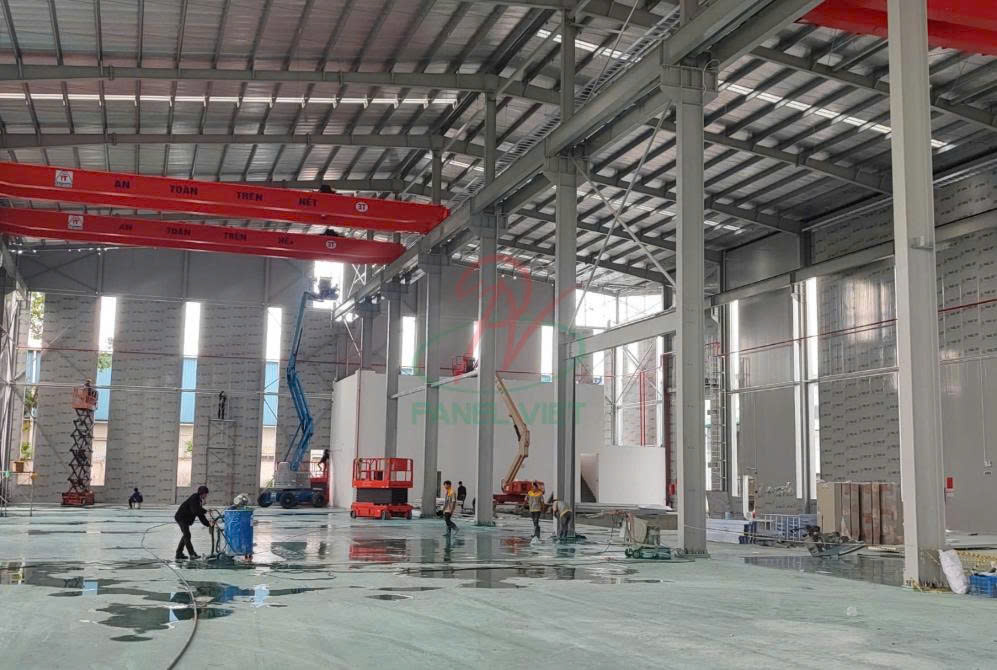 panel rockwool làm vách nhà máy